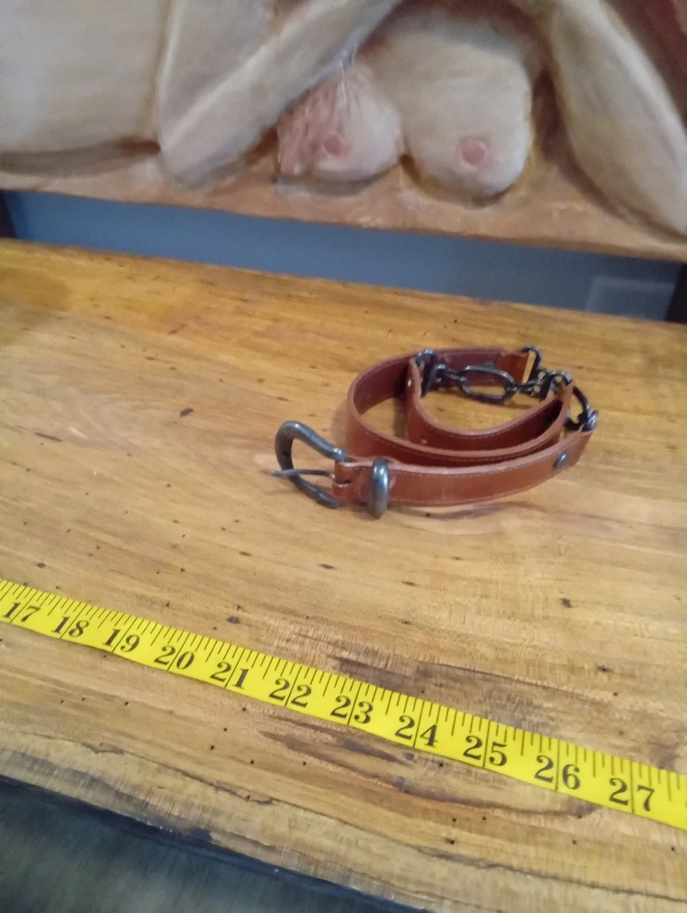 Vintage Doncaster Sz Medium Brown Leather Chain Link Belt w/nickle Buckle